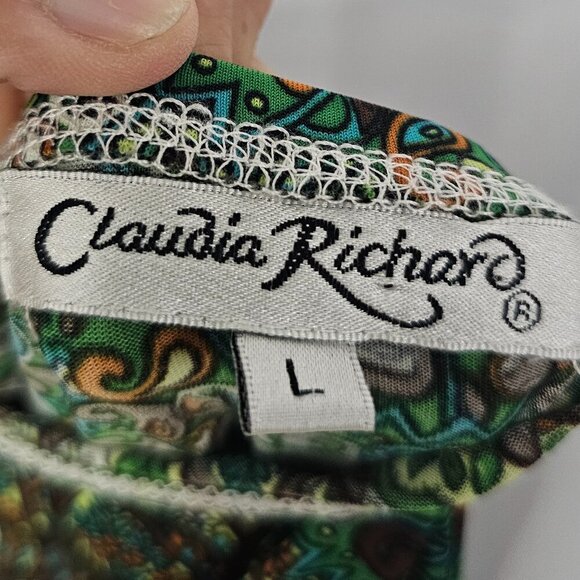 Claudia Richard Green Brown Retro Maxi Dress Halter Beaded Hippie Festival L - Picture 9 of 12